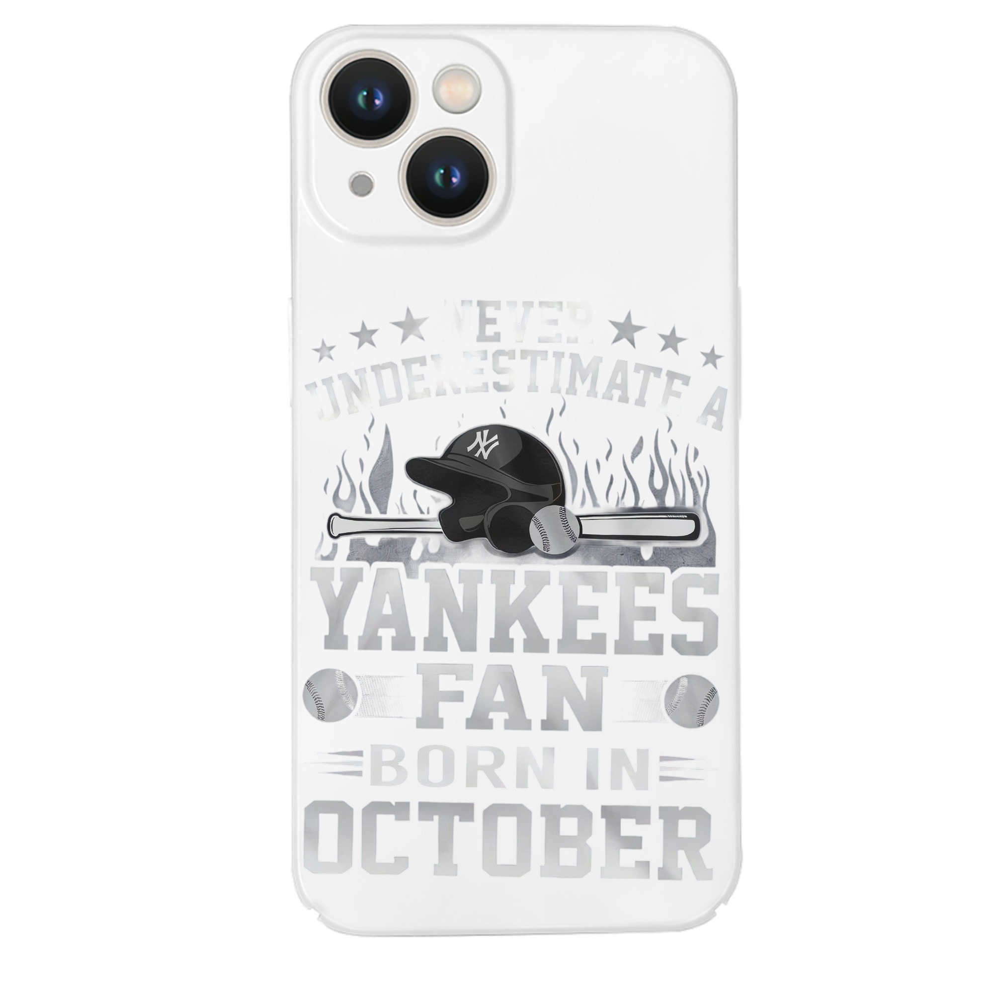 New York Yankees Never Underestimate A Yankees Fan Born in October IPhone 14 Series Full-Cover Hard Case – Shockproof With Raised Camera Protection – Precise Cutouts, Wireless Charging Compatible – Durable, Anti-Yellowing, Easy To Clean